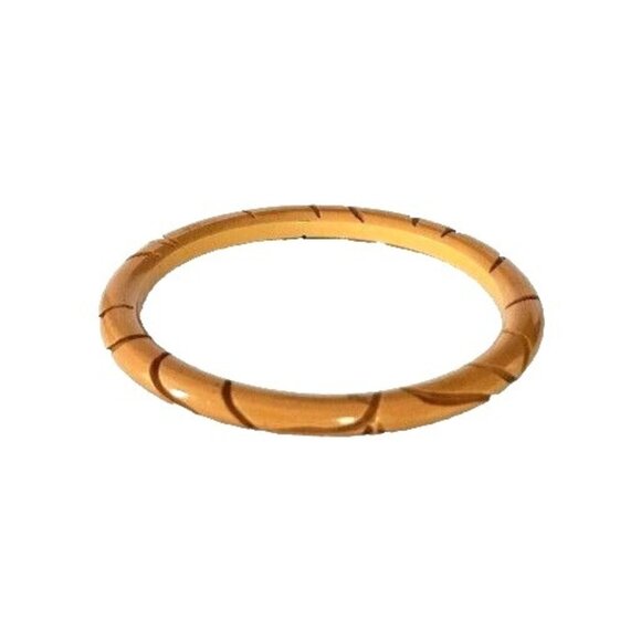 Vintage Caramel Carved Bakelite 7.5" Bangle Bracelet - Picture 1 of 3
